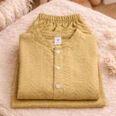 Earth Green |Half Sleeves| Checkered Muslin| Soft Unisex Muslin Set for New Born to 6 Years