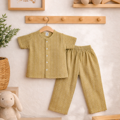 Earth Green |Half Sleeves| Checkered Muslin| Soft Unisex Muslin Set for New Born to 6 Years