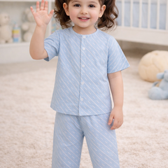 Sky Blue |Half Sleeves| Checkered Muslin| Soft Unisex Muslin Set for New Born to 6 Years