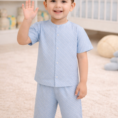 Sky Blue |Half Sleeves| Checkered Muslin| Soft Unisex Muslin Set for New Born to 6 Years