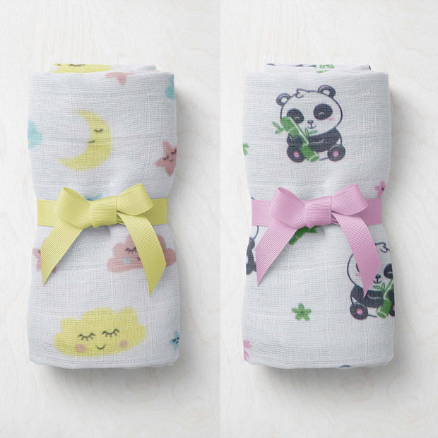 Muslin Cloud N Panda Swaddle Set of 2