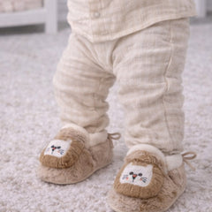 Kradyl Kroft 6-18 Months Booties with Drawstrings | Kids First Walking Soft Fabric Fur Shoes with Anti Slip Sole-Fluffy Beige
