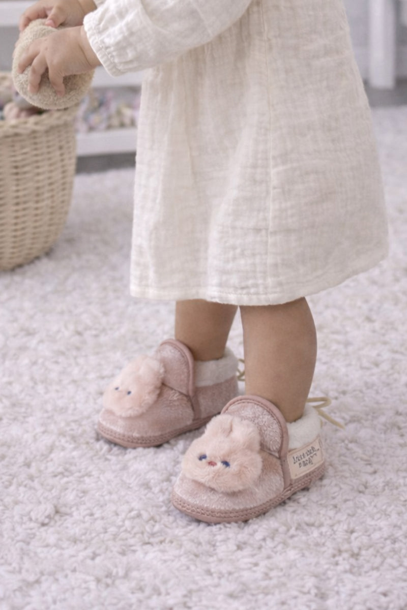 Kradyl Kroft 6-18 Months Booties with Drawstrings | Kids First Walking Soft Fabric Fur Shoes with Anti Slip Sole-Pink Bunny