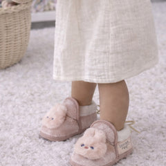 Kradyl Kroft 6-18 Months Booties with Drawstrings | Kids First Walking Soft Fabric Fur Shoes with Anti Slip Sole-Pink Bunny