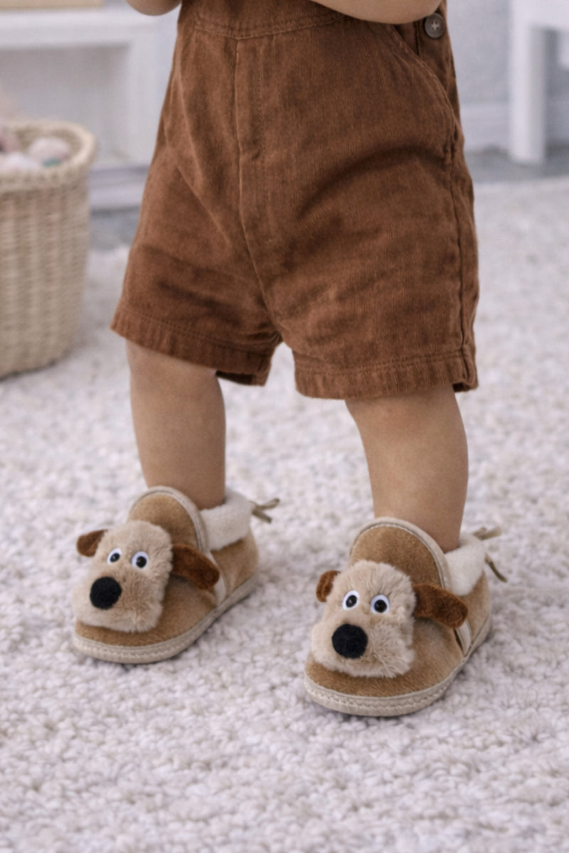 Kradyl Kroft 6-18 Months Booties with Drawstrings | Kids First Walking Soft Fabric Fur Shoes with Anti Slip Sole-Puppy