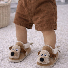 Kradyl Kroft 6-18 Months Booties with Drawstrings | Kids First Walking Soft Fabric Fur Shoes with Anti Slip Sole-Puppy
