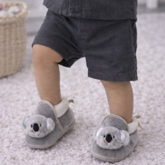 Kradyl Kroft 6-18 Months Booties with Drawstrings | Kids First Walking Soft Fabric Fur Shoes with Anti Slip Sole-Grey Koala