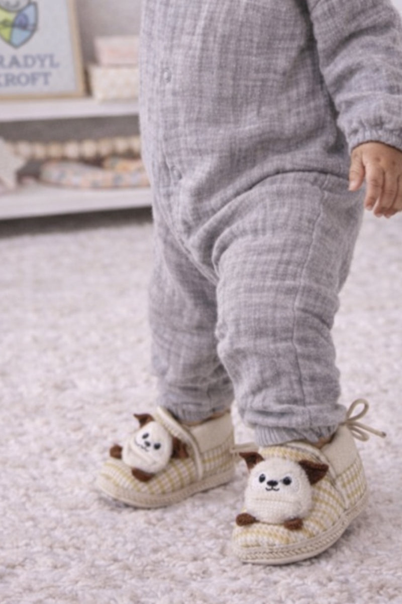 Kradyl Kroft 6-18 Months Booties with Drawstrings | Kids First Walking Soft Fabric Fur Shoes with Anti Slip Sole-Beige Pchu