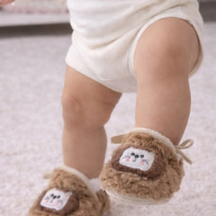 Kradyl Kroft 6-18 Months Booties with Drawstrings | Kids First Walking Soft Fabric Fur Shoes with Anti Slip Sole-Brown Kitty