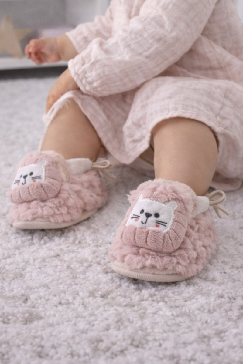 Kradyl Kroft 6-18 Months Booties with Drawstrings | Kids First Walking Soft Fabric Fur Shoes with Anti Slip Sole-Fluffy Pink