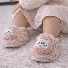 Kradyl Kroft 6-18 Months Booties with Drawstrings | Kids First Walking Soft Fabric Fur Shoes with Anti Slip Sole-Fluffy Pink