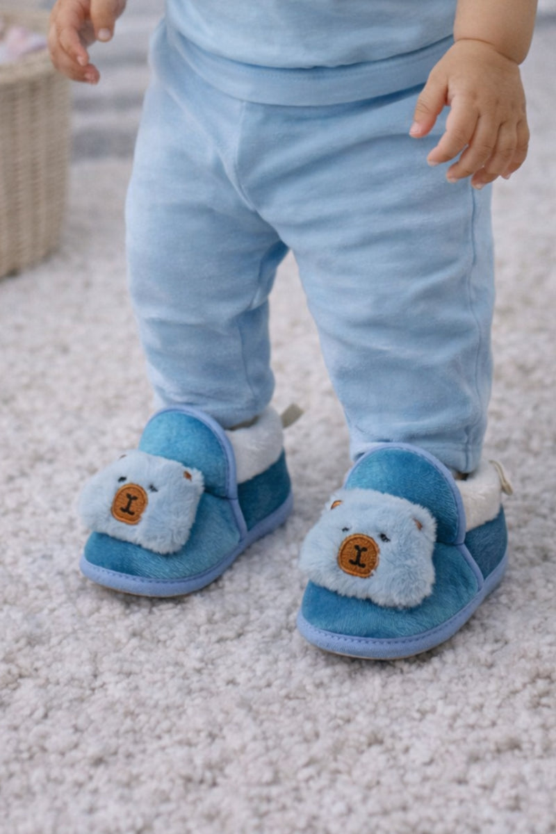 Kradyl Kroft 6-18 Months Booties with Drawstrings | Kids First Walking Soft Fabric Fur Shoes with Anti Slip Sole-BlueBear