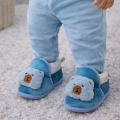 Kradyl Kroft 6-18 Months Booties with Drawstrings | Kids First Walking Soft Fabric Fur Shoes with Anti Slip Sole-BlueBear
