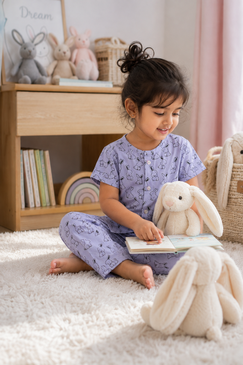 Purple Rabbit - Cloud PolyCotton | Unisex | Half Sleeve Top Pant Sets for New Born to 6 Years