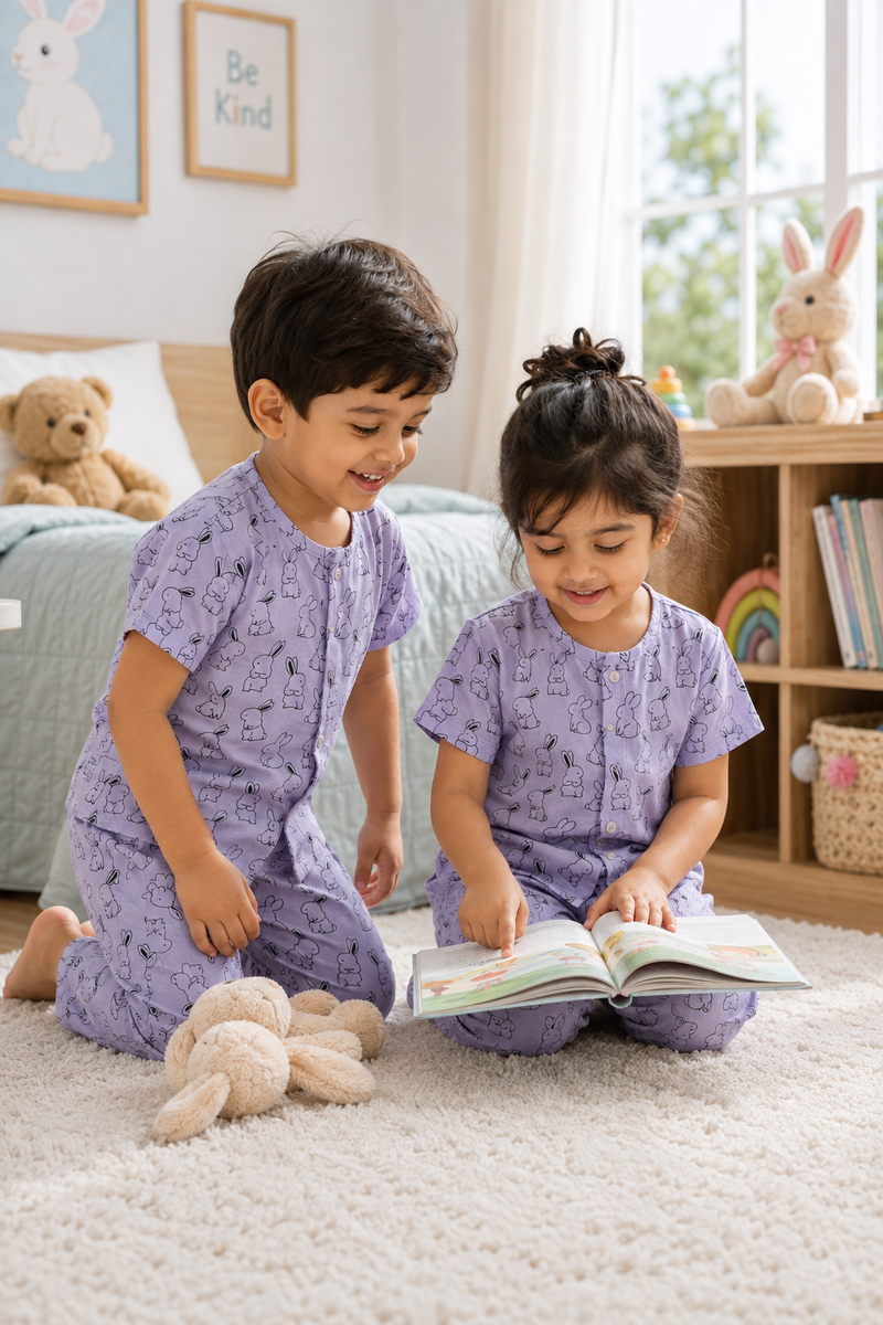 Purple Rabbit - Cloud PolyCotton | Unisex | Half Sleeve Top Pant Sets for New Born to 6 Years