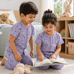 Purple Rabbit - Cloud PolyCotton | Unisex | Half Sleeve Top Pant Sets for New Born to 6 Years