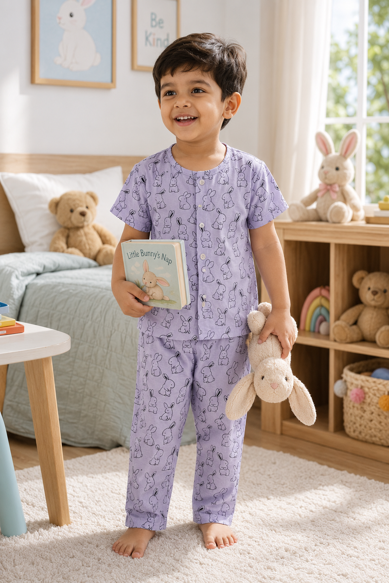 Purple Rabbit - Cloud PolyCotton | Unisex | Half Sleeve Top Pant Sets for New Born to 6 Years