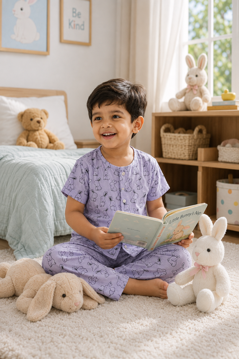 Purple Rabbit - Cloud PolyCotton | Unisex | Half Sleeve Top Pant Sets for New Born to 6 Years