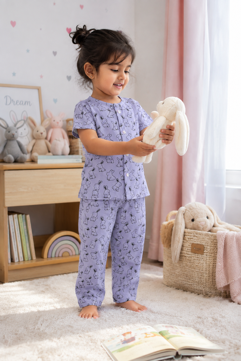 Purple Rabbit - Cloud PolyCotton | Unisex | Half Sleeve Top Pant Sets for New Born to 6 Years