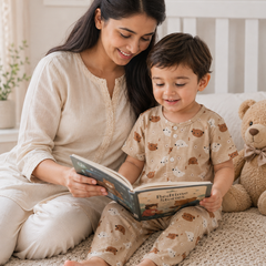 Bear Beige - Cloud PolyCotton | Unisex | Half Sleeve Top Pant Sets for New Born to 6 Years