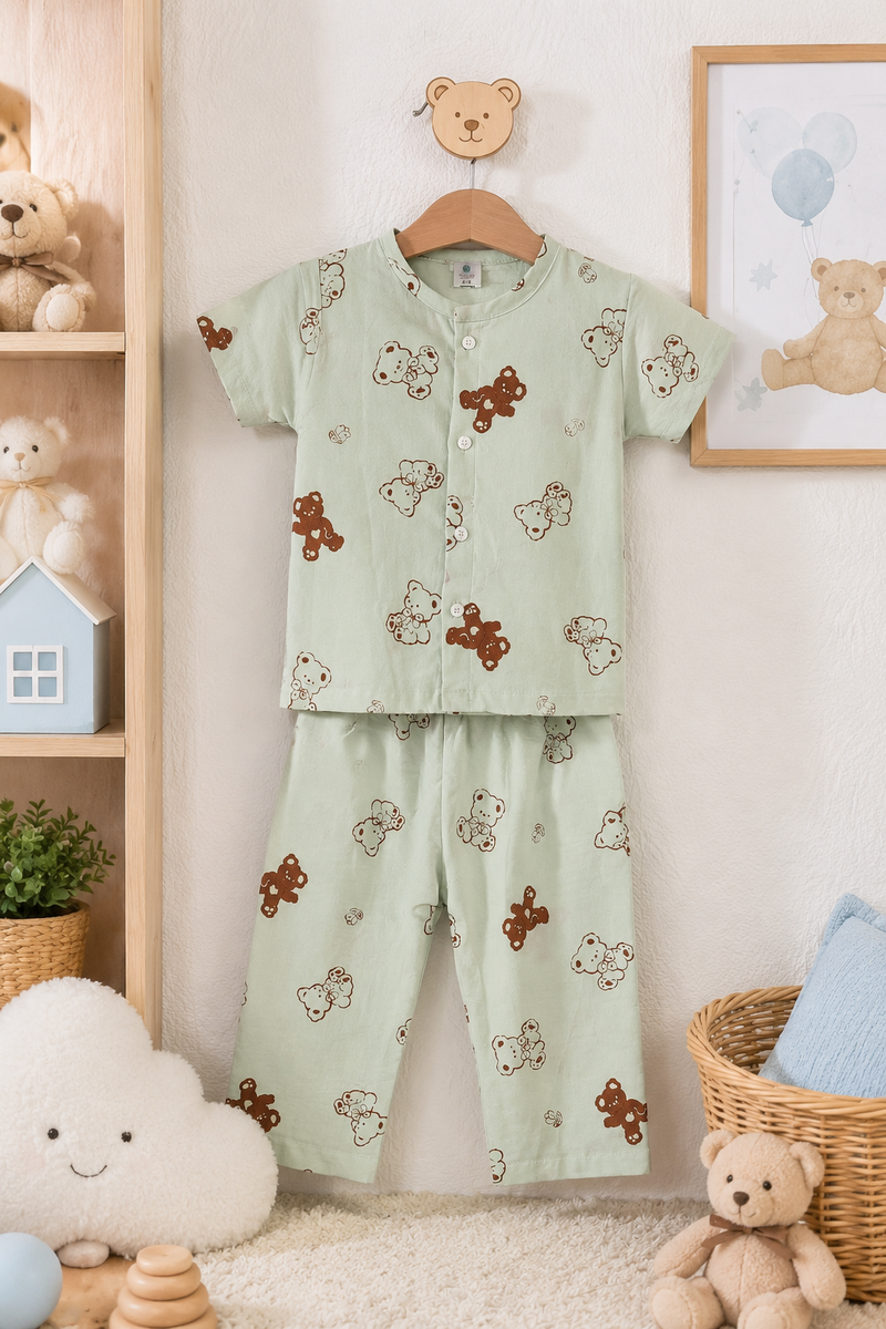 Pista Bear - Cloud PolyCotton | Unisex | Half Sleeve Top Pant Sets for New Born to 6 Years