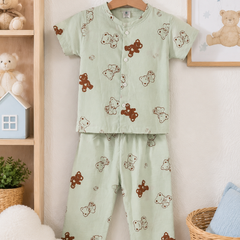 Pista Bear - Cloud PolyCotton | Unisex | Half Sleeve Top Pant Sets for New Born to 6 Years