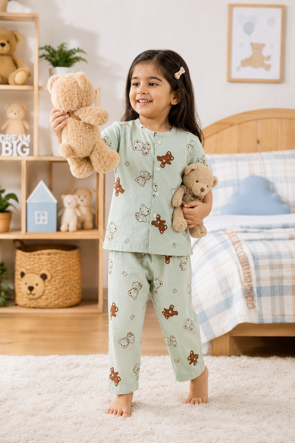 Pista Bear - Cloud PolyCotton | Unisex | Half Sleeve Top Pant Sets for New Born to 6 Years