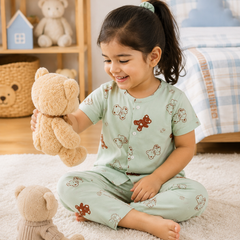 Pista Bear - Cloud PolyCotton | Unisex | Half Sleeve Top Pant Sets for New Born to 6 Years