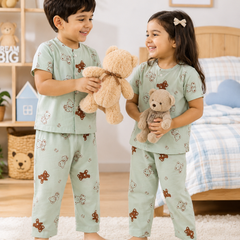 Pista Bear - Cloud PolyCotton | Unisex | Half Sleeve Top Pant Sets for New Born to 6 Years