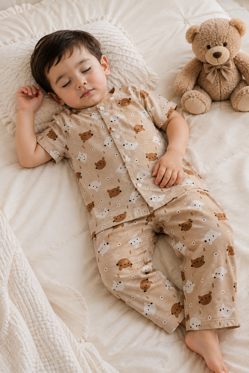 Bear Beige - Cloud PolyCotton | Unisex | Half Sleeve Top Pant Sets for New Born to 6 Years