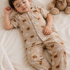 Bear Beige - Cloud PolyCotton | Unisex | Half Sleeve Top Pant Sets for New Born to 6 Years