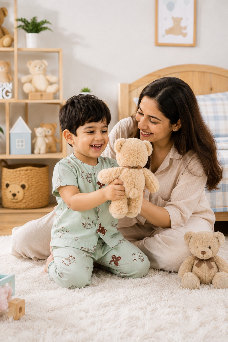 Pista Bear - Cloud PolyCotton | Unisex | Half Sleeve Top Pant Sets for New Born to 6 Years