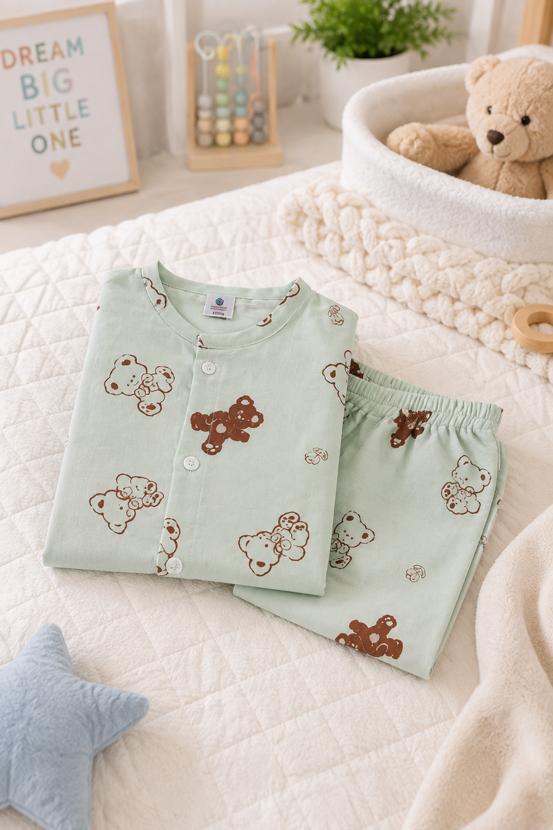 Pista Bear - Cloud PolyCotton | Unisex | Half Sleeve Top Pant Sets for New Born to 6 Years
