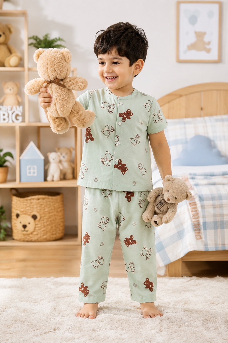 Pista Bear - Cloud PolyCotton | Unisex | Half Sleeve Top Pant Sets for New Born to 6 Years