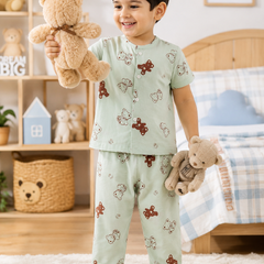 Pista Bear - Cloud PolyCotton | Unisex | Half Sleeve Top Pant Sets for New Born to 6 Years