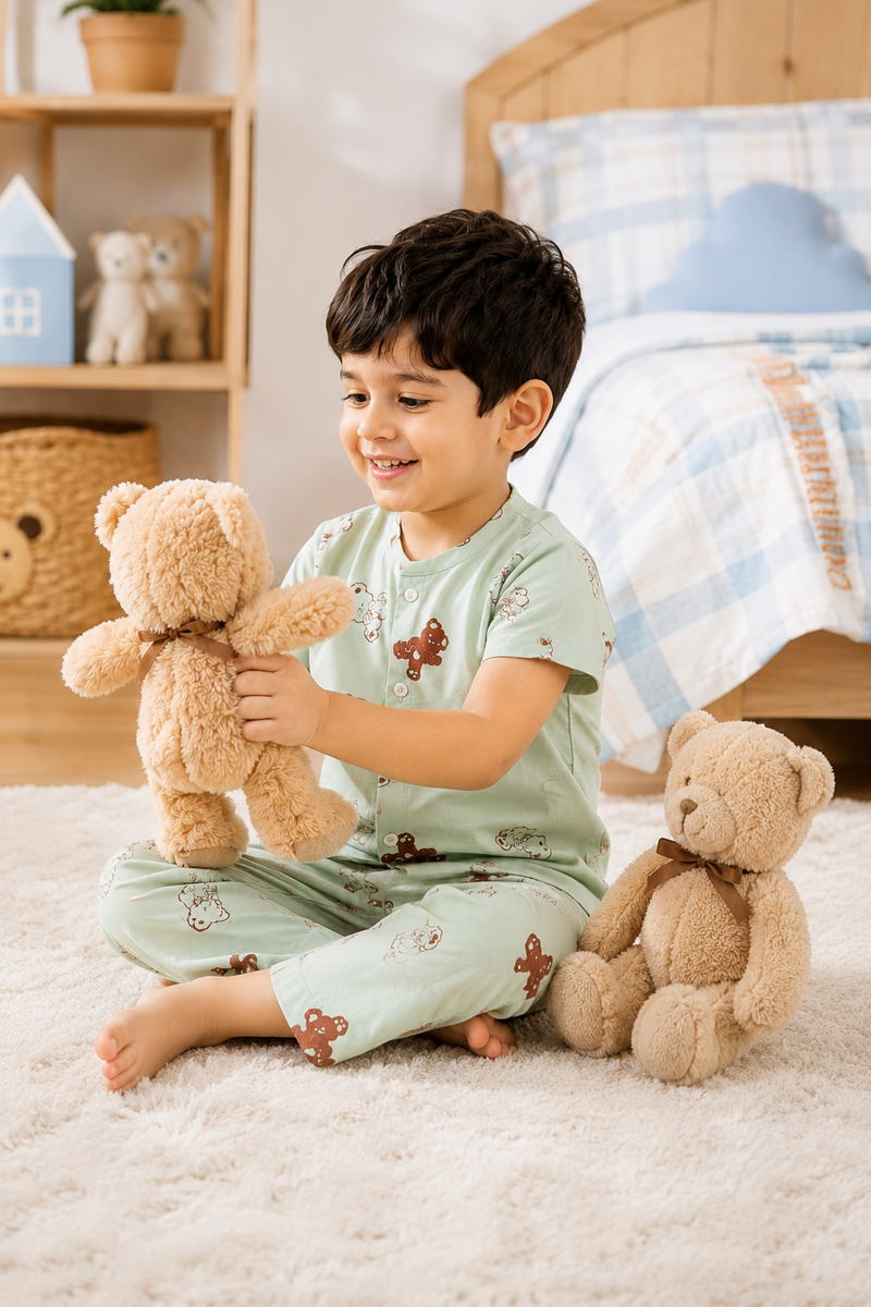 Pista Bear - Cloud PolyCotton | Unisex | Half Sleeve Top Pant Sets for New Born to 6 Years
