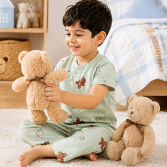 Pista Bear - Cloud PolyCotton | Unisex | Half Sleeve Top Pant Sets for New Born to 6 Years