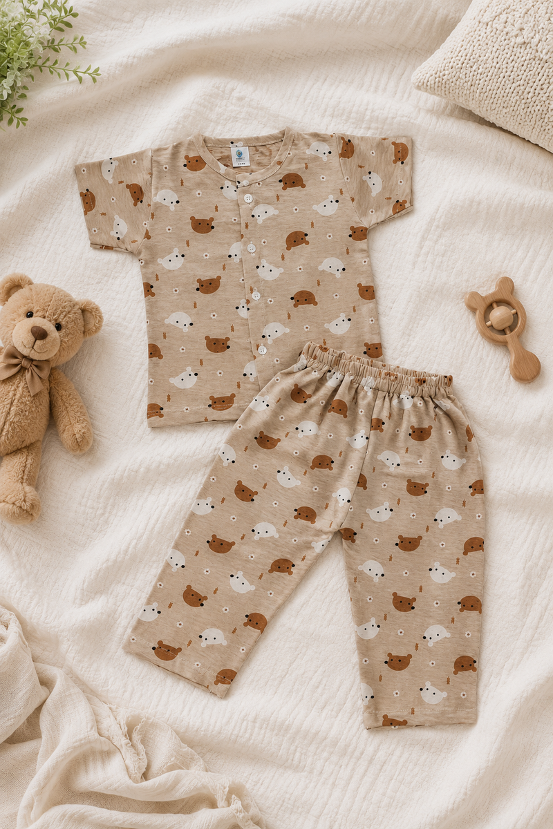 Bear Beige - Cloud PolyCotton | Unisex | Half Sleeve Top Pant Sets for New Born to 6 Years