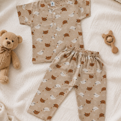 Bear Beige - Cloud PolyCotton | Unisex | Half Sleeve Top Pant Sets for New Born to 6 Years