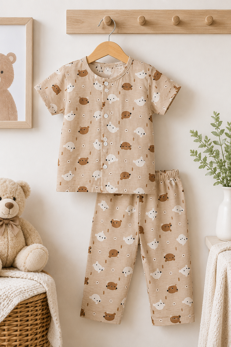 Bear Beige - Cloud PolyCotton | Unisex | Half Sleeve Top Pant Sets for New Born to 6 Years