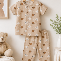 Bear Beige - Cloud PolyCotton | Unisex | Half Sleeve Top Pant Sets for New Born to 6 Years