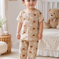 Bear Beige - Cloud PolyCotton | Unisex | Half Sleeve Top Pant Sets for New Born to 6 Years