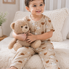 Bear Beige - Cloud PolyCotton | Unisex | Half Sleeve Top Pant Sets for New Born to 6 Years
