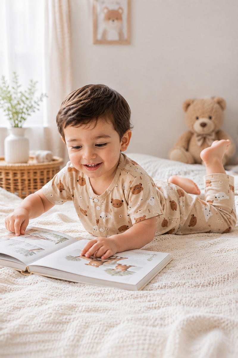 Bear Beige - Cloud PolyCotton | Unisex | Half Sleeve Top Pant Sets for New Born to 6 Years