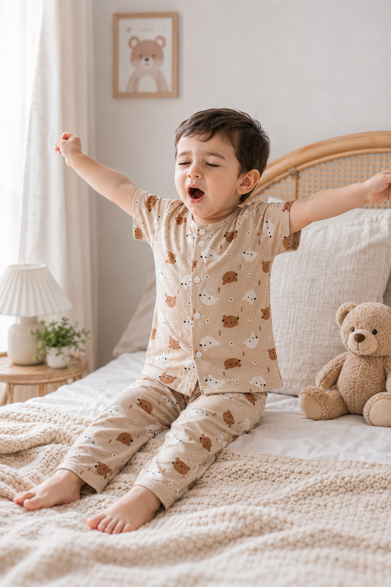 Bear Beige - Cloud PolyCotton | Unisex | Half Sleeve Top Pant Sets for New Born to 6 Years