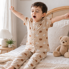 Bear Beige - Cloud PolyCotton | Unisex | Half Sleeve Top Pant Sets for New Born to 6 Years