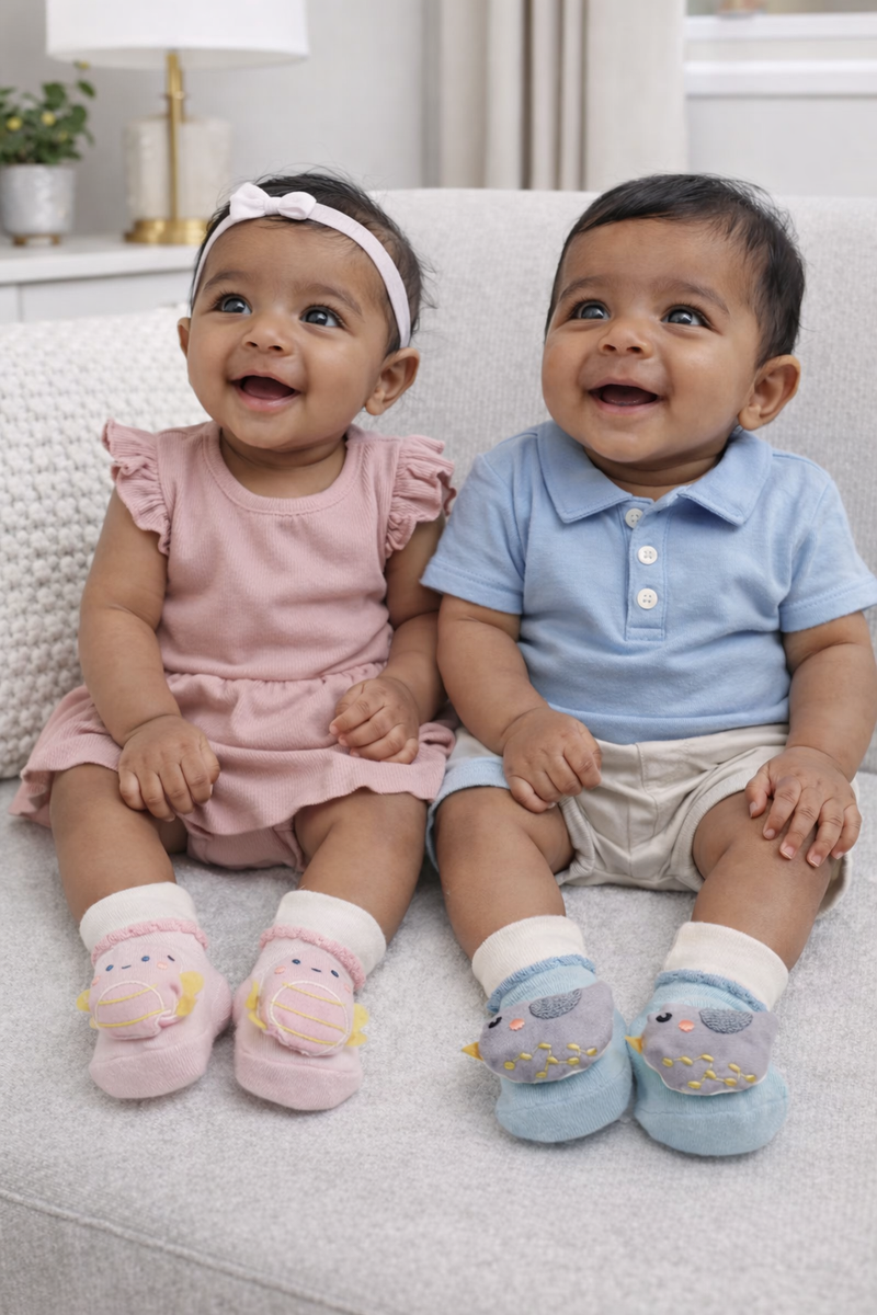 Budderfly- Set of 2 100% Cotton Baby Booties Socks for 0 to 12 Months
