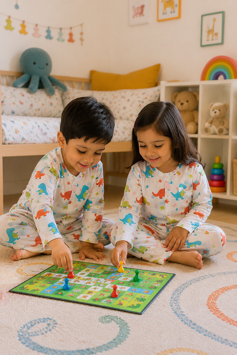 Colorful Dino |Half Sleeves| Checkered Muslin| Soft Unisex Muslin Set for New Born to 6 Years