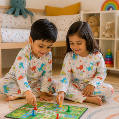 Colorful Dino |Half Sleeves| Checkered Muslin| Soft Unisex Muslin Set for New Born to 6 Years
