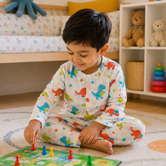 Colorful Dino |Half Sleeves| Checkered Muslin| Soft Unisex Muslin Set for New Born to 6 Years